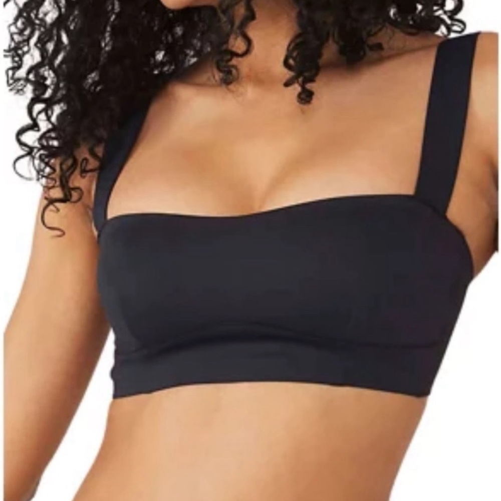 Free People Naomi Longline Bra Black Thick Adjustable Straps Bandeau Size Small